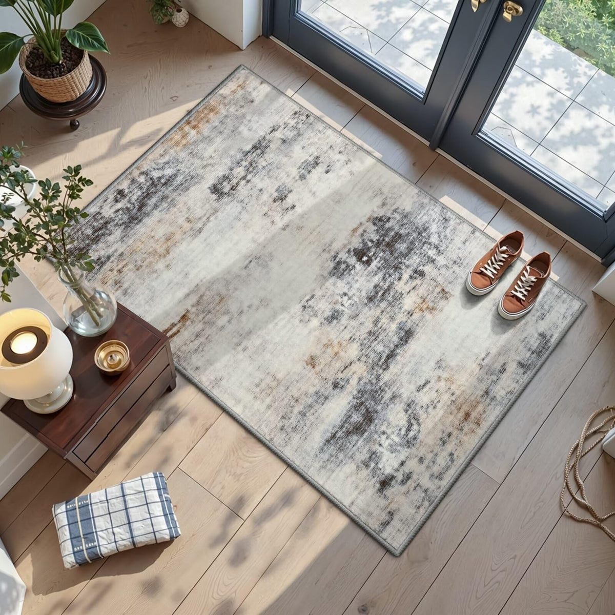 Toneed Washable 2x6 Non-Slip Runner Rug for Hallway Kitchen, Grey