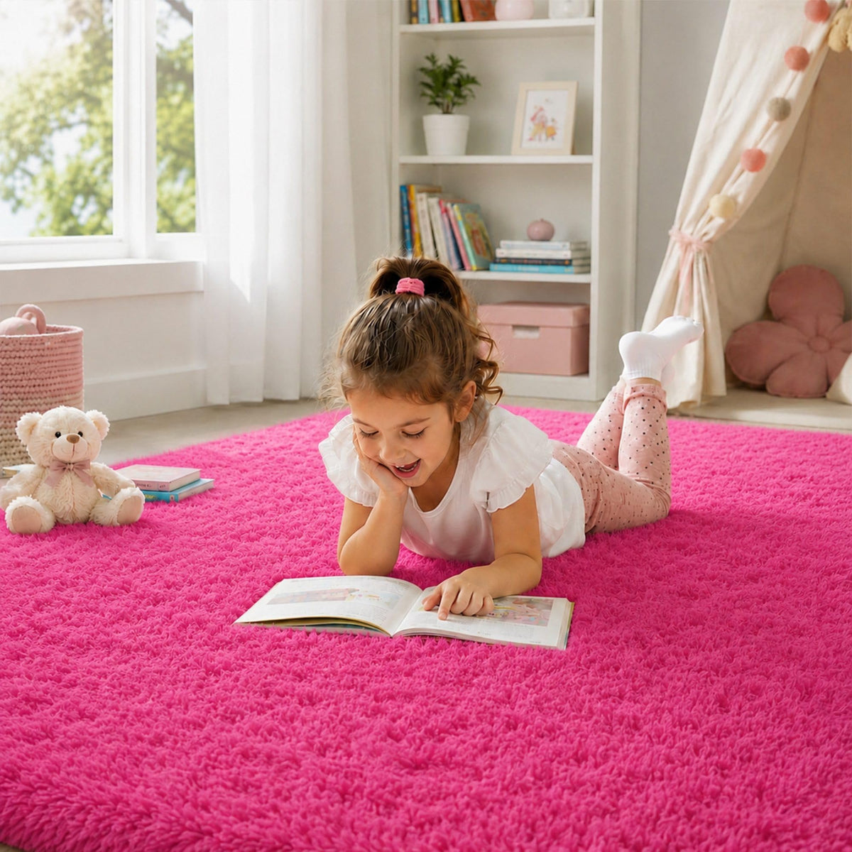 Baby Pink Fluffy Area Rug, Soft Washable, 2x5 Ft for Bedside
