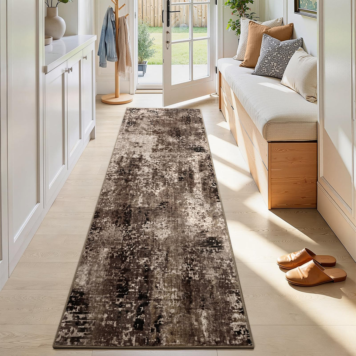 Ompaa 2x6 Rug Runners for Hallways Kitchen Runner Rug Non Slip Washable Grey Long Runner Rugs with Rubber Backing Soft Abstract Carpet Runner for Hallways, Kitchen, Bedroom, Bathroom, Entryway
