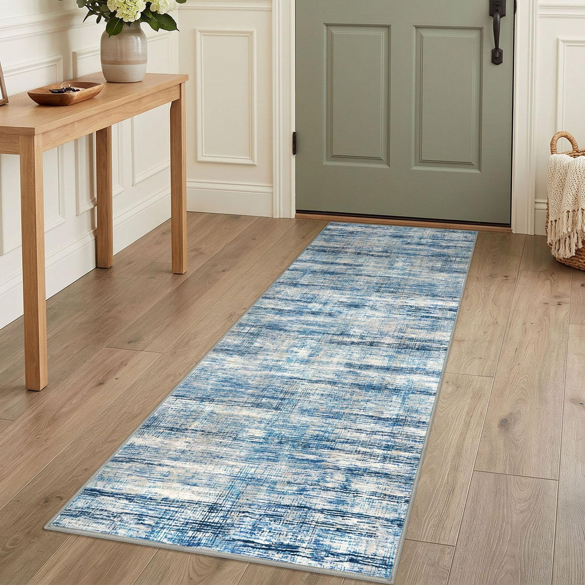 KOZYFLY Abstract Entryway Rug 2x3 Washable Door Mat Indoor Blue Beige