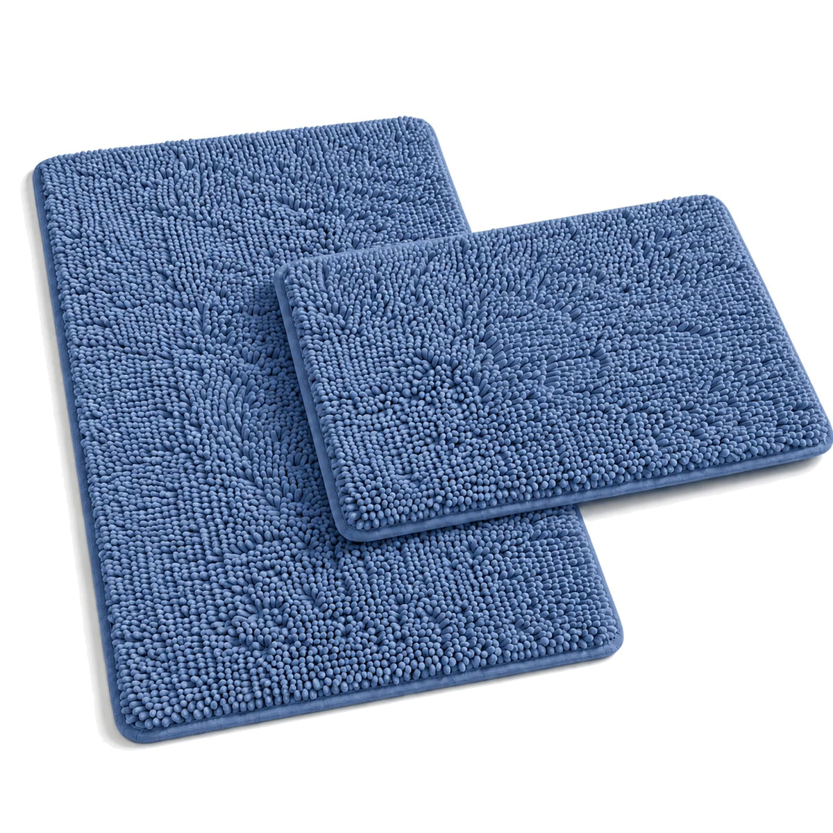 RUN HELIX Bathroom Rugs Set 2 Piece Thick Chenille Bath Mats, Soft Quick Dry Plush Absorbent Bath Rugs with Non-Slip PVC Backing, 32x20+24x16 Inch Black