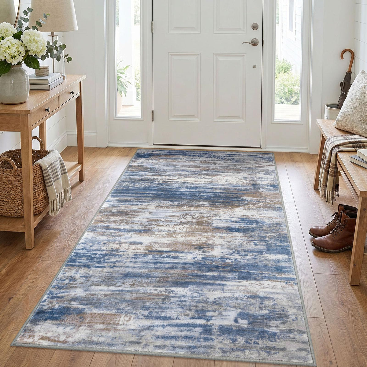 KOZYFLY Abstract Rugs for Entryway 2x3 Washable Small Area Rug Grey-Blue