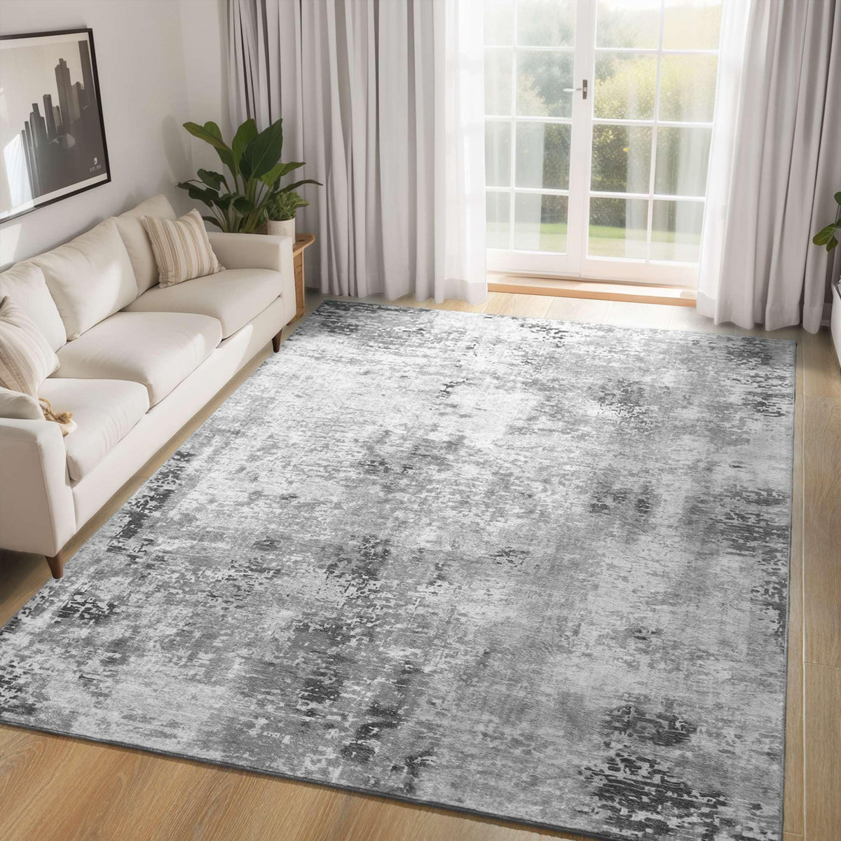 Ompaa 2x6 Rug Runners for Hallways Kitchen Runner Rug Non Slip Washable Grey Long Runner Rugs with Rubber Backing Soft Abstract Carpet Runner for Hallways, Kitchen, Bedroom, Bathroom, Entryway