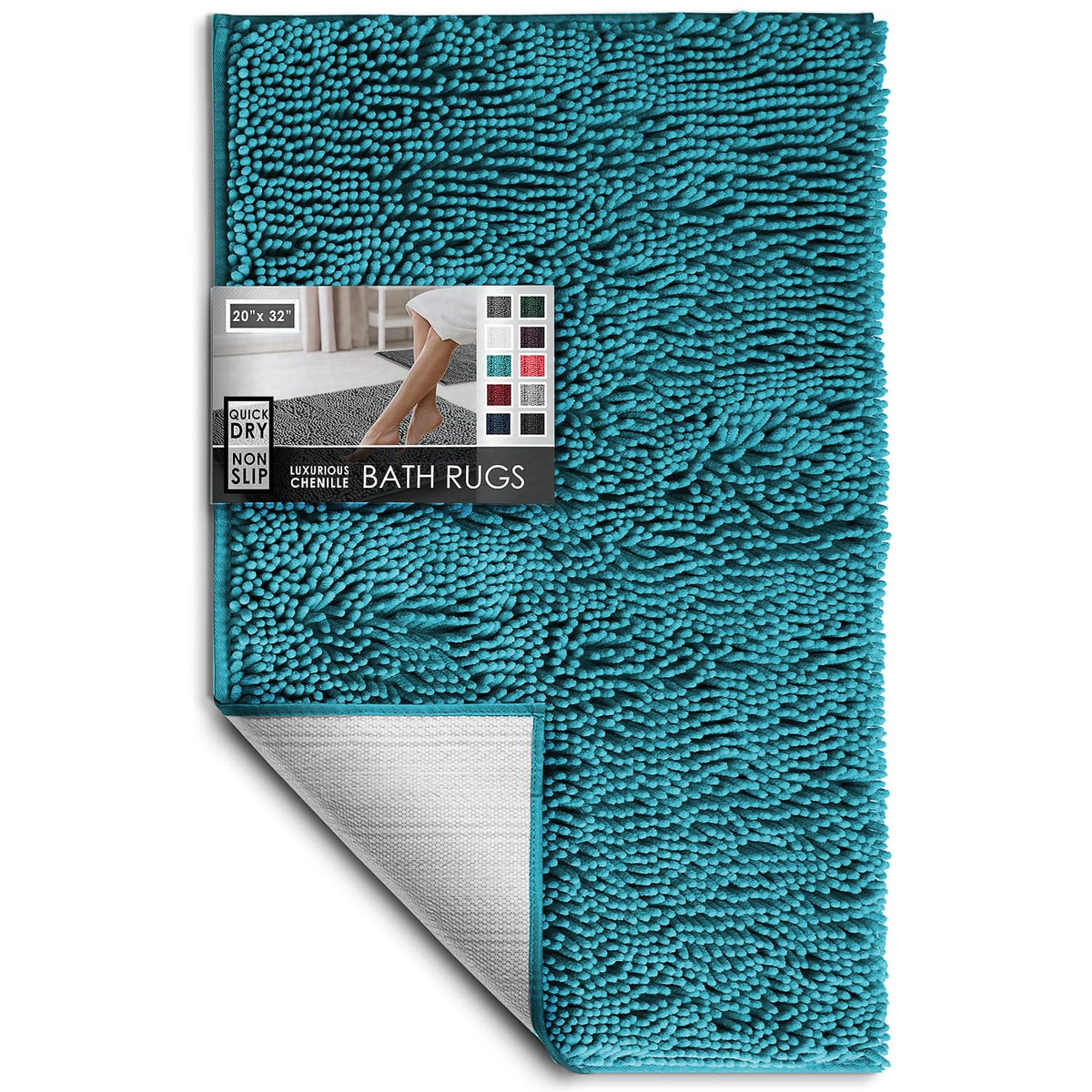 Hearth & Harbor Bathroom Rugs, Chenille Bath Mat - Machine Washable Bath Mats for Bathroom Non-Slip Backing Rubber, Quick Dry Bathroom Mat, 17 x 24 + 20 x 32 - Hunter Green