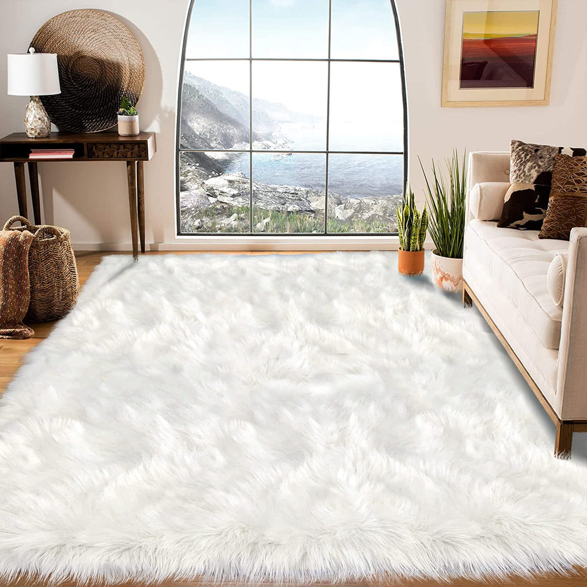Latepis White Sheepskin Rug 2x3 Faux Fur Sheepskin Rug for Living Room Fluffy Washable Rugs for Bedroom Luxury Room Decor Furry Rugs Rectangle