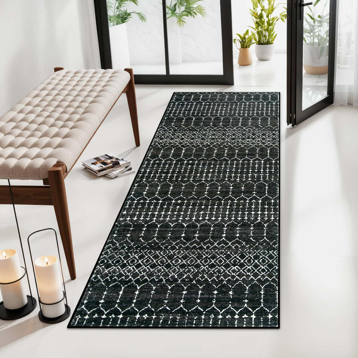 Lahome Moroccan Indoor Rugs for Entryway 2x3 Area Rug Non-Slip Backing Washable Inside Door Mats Low-Profile Throw Soft Rugs for Bathroom, Geometric Print Distressed Blue Rug for Kitchen Bedside Hana