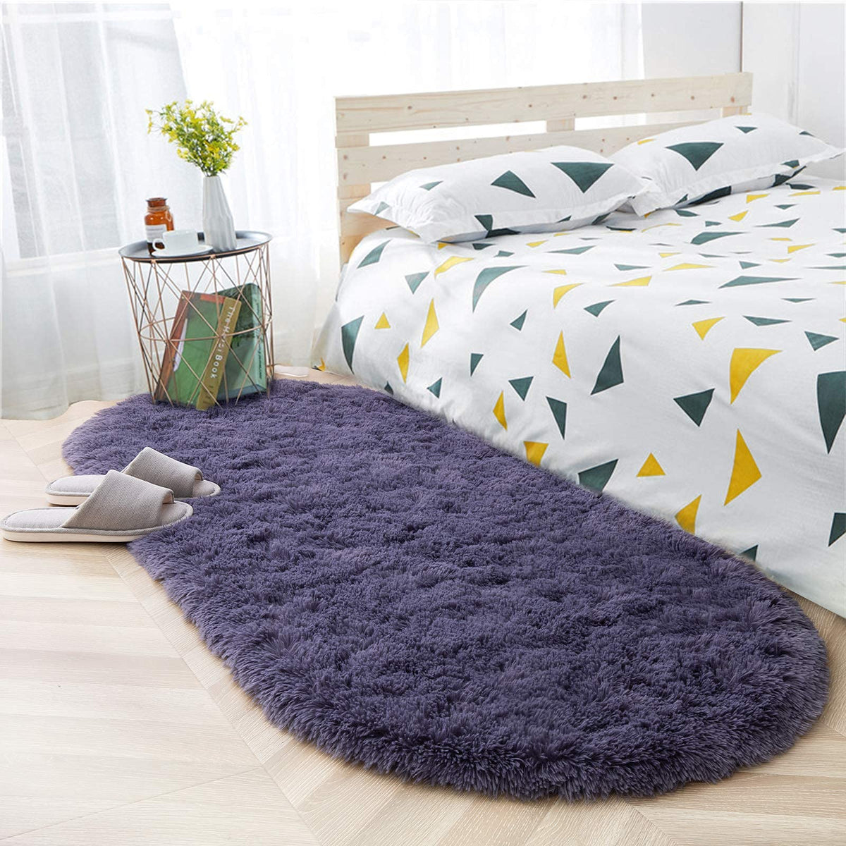 ISEAU Oval Fluffy Rug Carpets for Kids Bedroom,2.6x5.4ft,Black