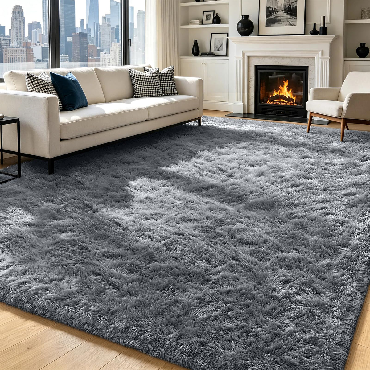 Beige 2x4 Area Rugs for Bedroom, Fluffy Shag Rug Small Rug Bedside Carpet