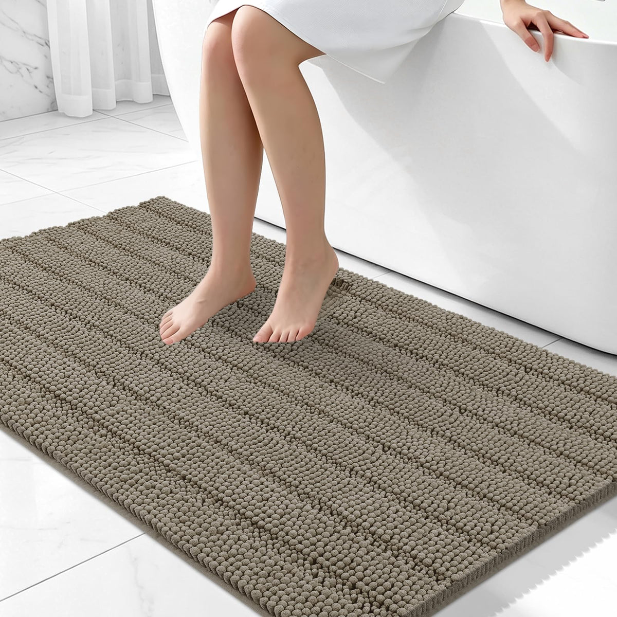 Bcoimo Small Bath Rug Mat,24x17 Chenille Non Slip Gray Bathroom Shower Mat