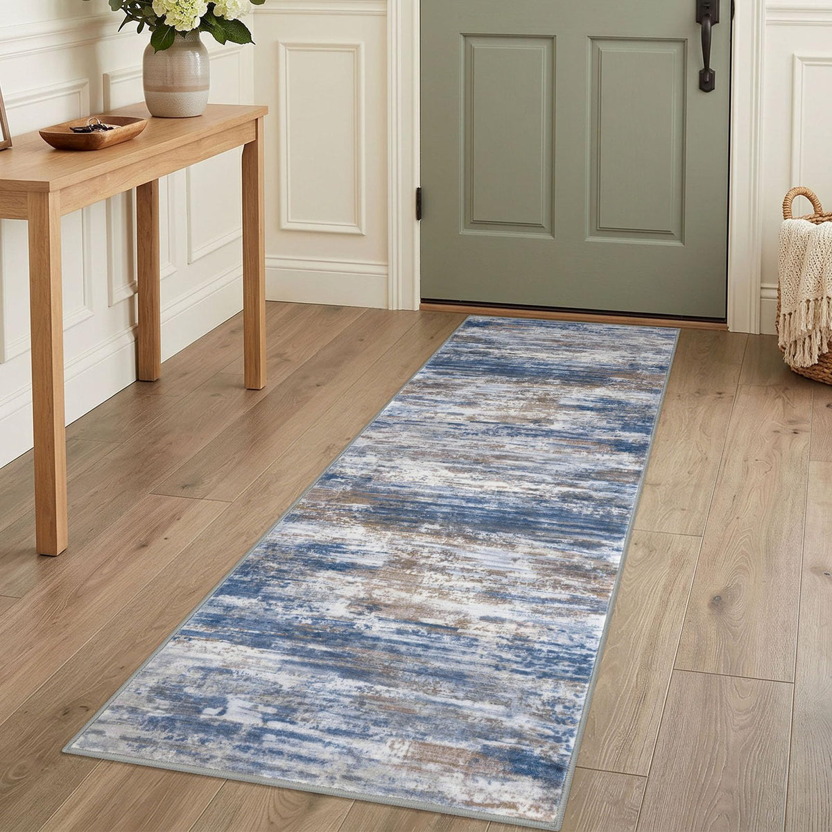 KOZYFLY Abstract Entryway Rug 2x3 Washable Door Mat Indoor Blue Beige