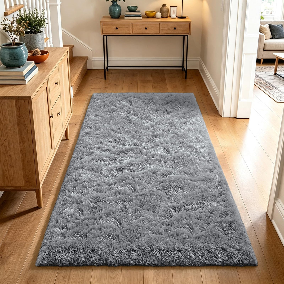 Beige 2x4 Area Rugs for Bedroom, Fluffy Shag Rug Small Rug Bedside Carpet