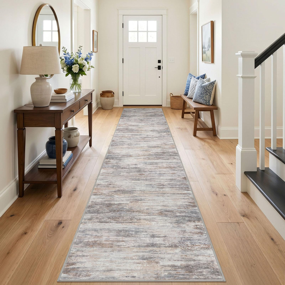 KOZYFLY Abstract Entryway Rug 2x3 Washable Door Mat Indoor Blue Beige
