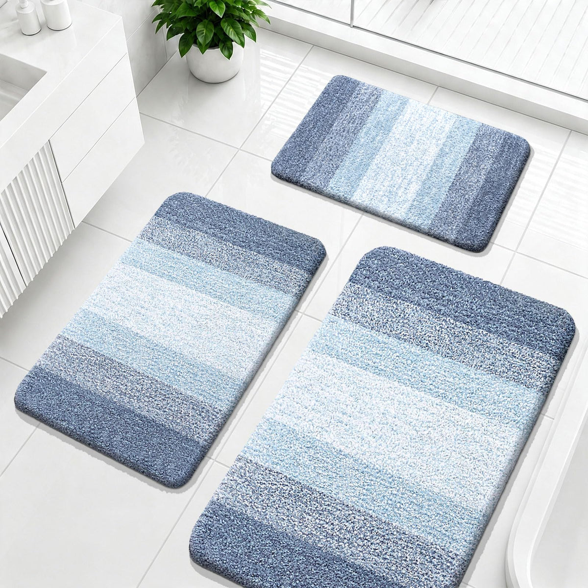 OLANLY Microfiber Bathroom Rugs Sets 3 Piece, Absorbent Bath Mats, Grey