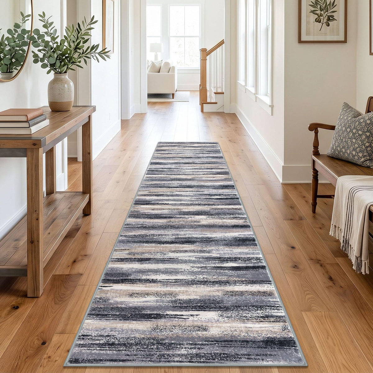 Lansny Abstract Washable 2x6 Runner Rug Non Slip Runners for Hallway