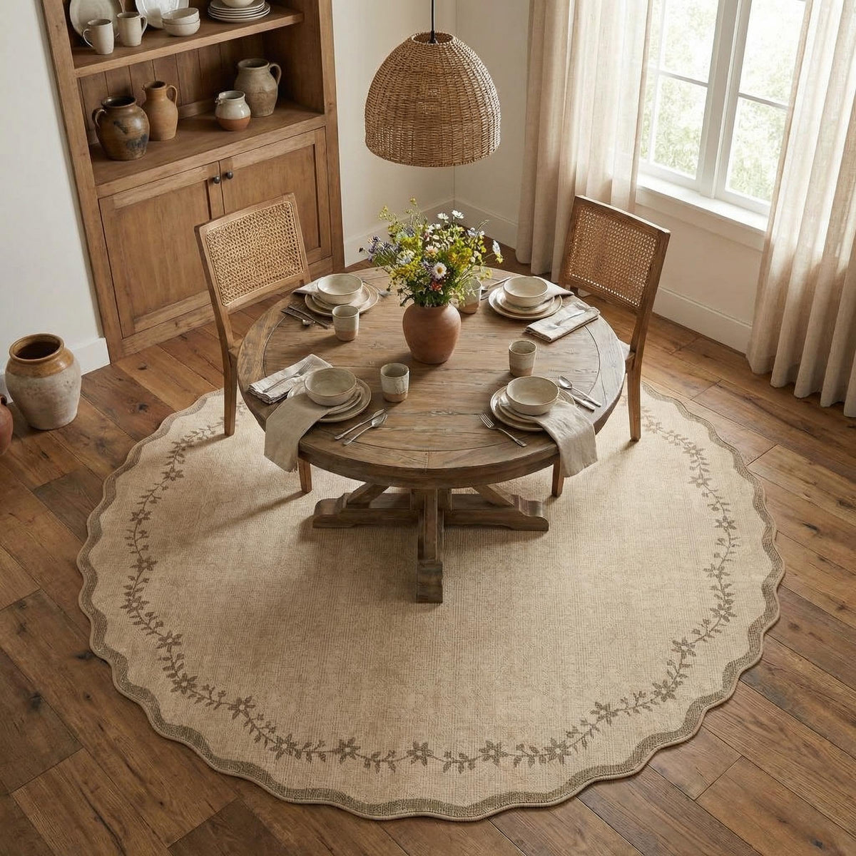 GarveeHome 3x5 Scalloped Washable Area Rug Non Slip Bedroom Entryway Rug