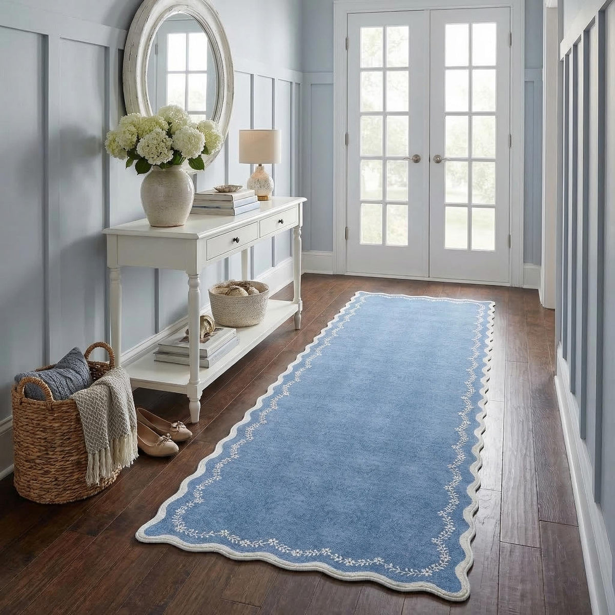 GarveeHome 3x5 Scalloped Washable Area Rug Non Slip Bedroom Entryway Rug