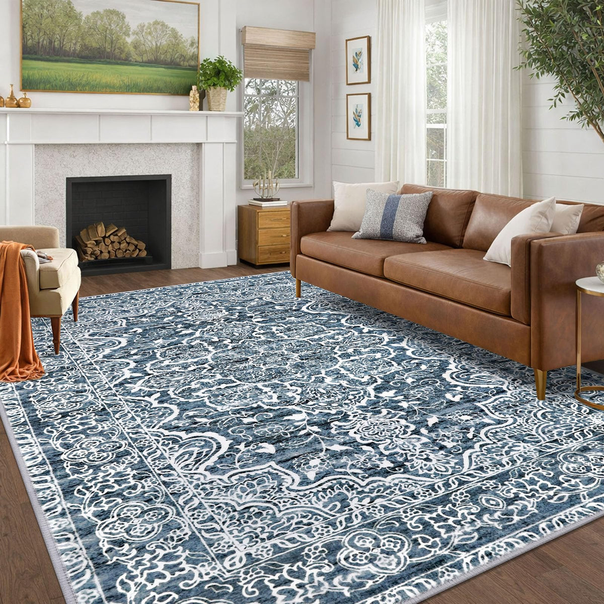 KUTA Entryway Rugs Indoor Washable Small Area Rug 2x3 Blue Entrance Carpet