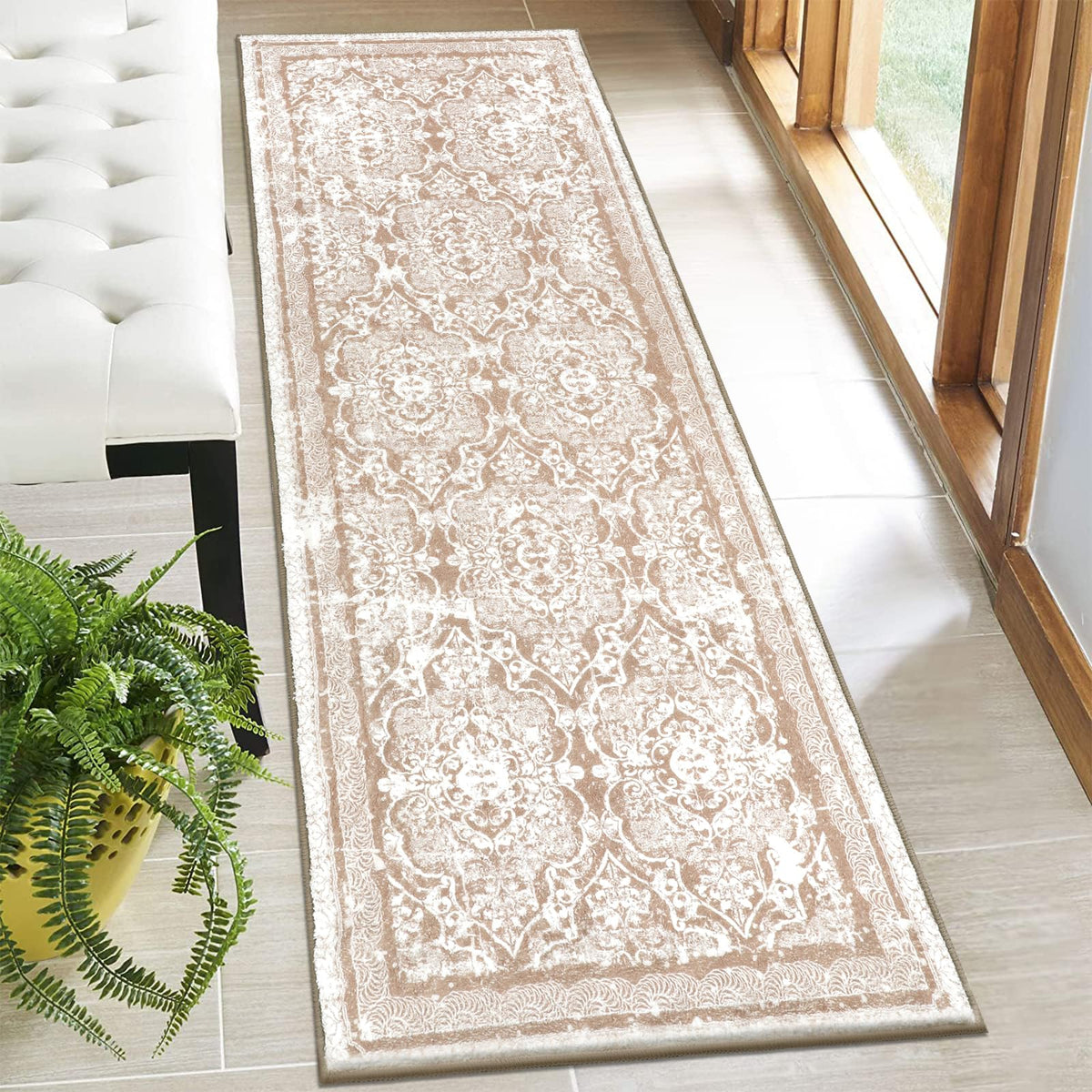 Vaukki Hallway Runner 2x6 ft, Grey Vintage Shaggy Soft Kitchen Rug
