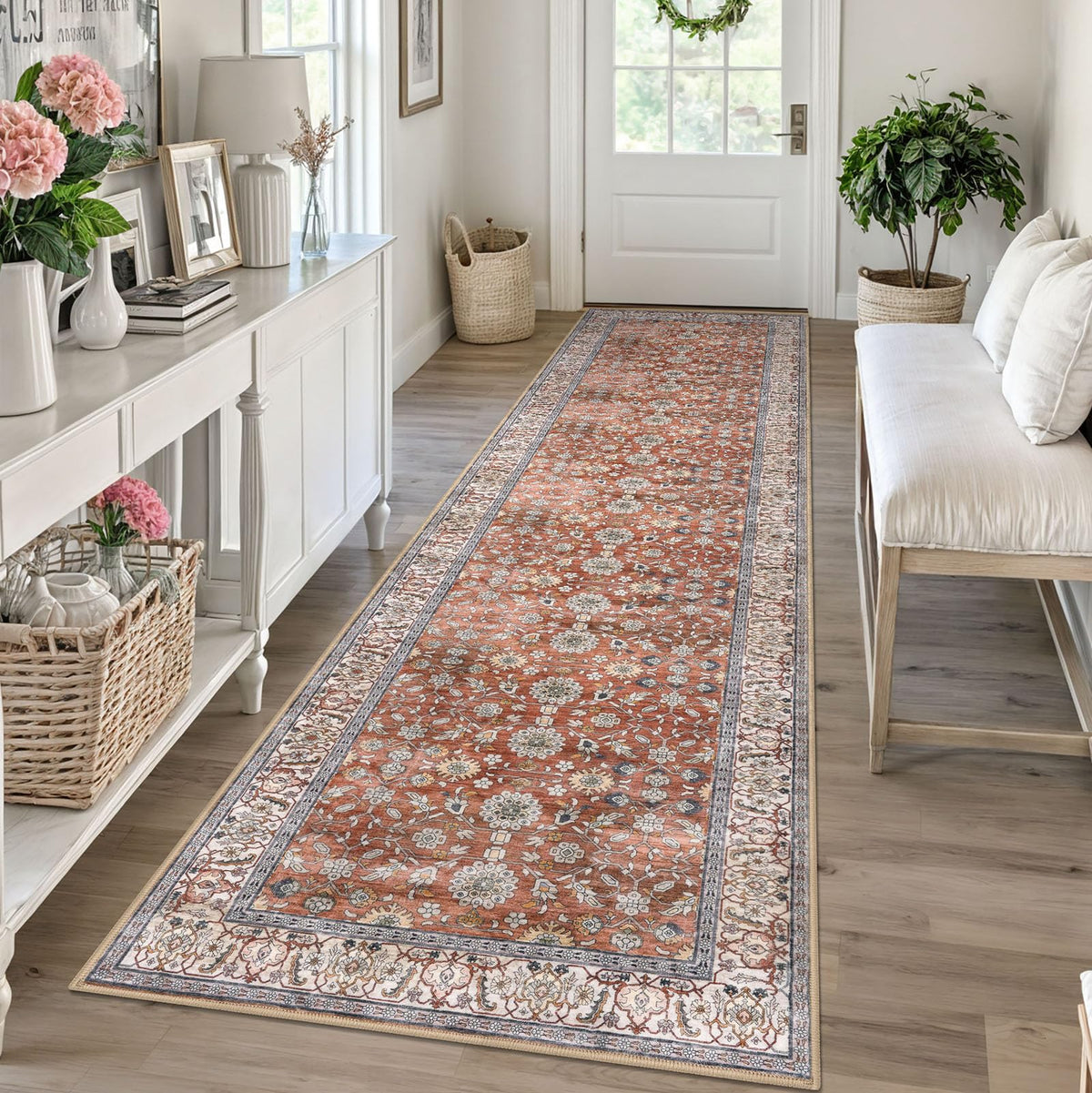 KUTA Vintage Floral Washable 2x3 Rugs for Entryway Blue Grey Beige