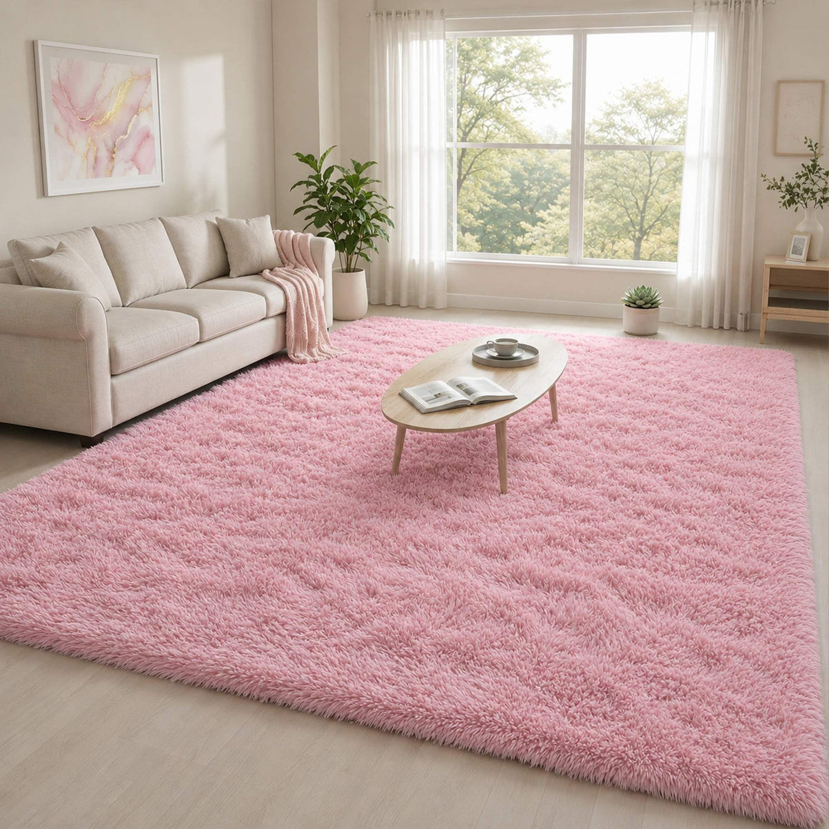 Baby Pink Fluffy Area Rug, Soft Washable, 2x5 Ft for Bedside