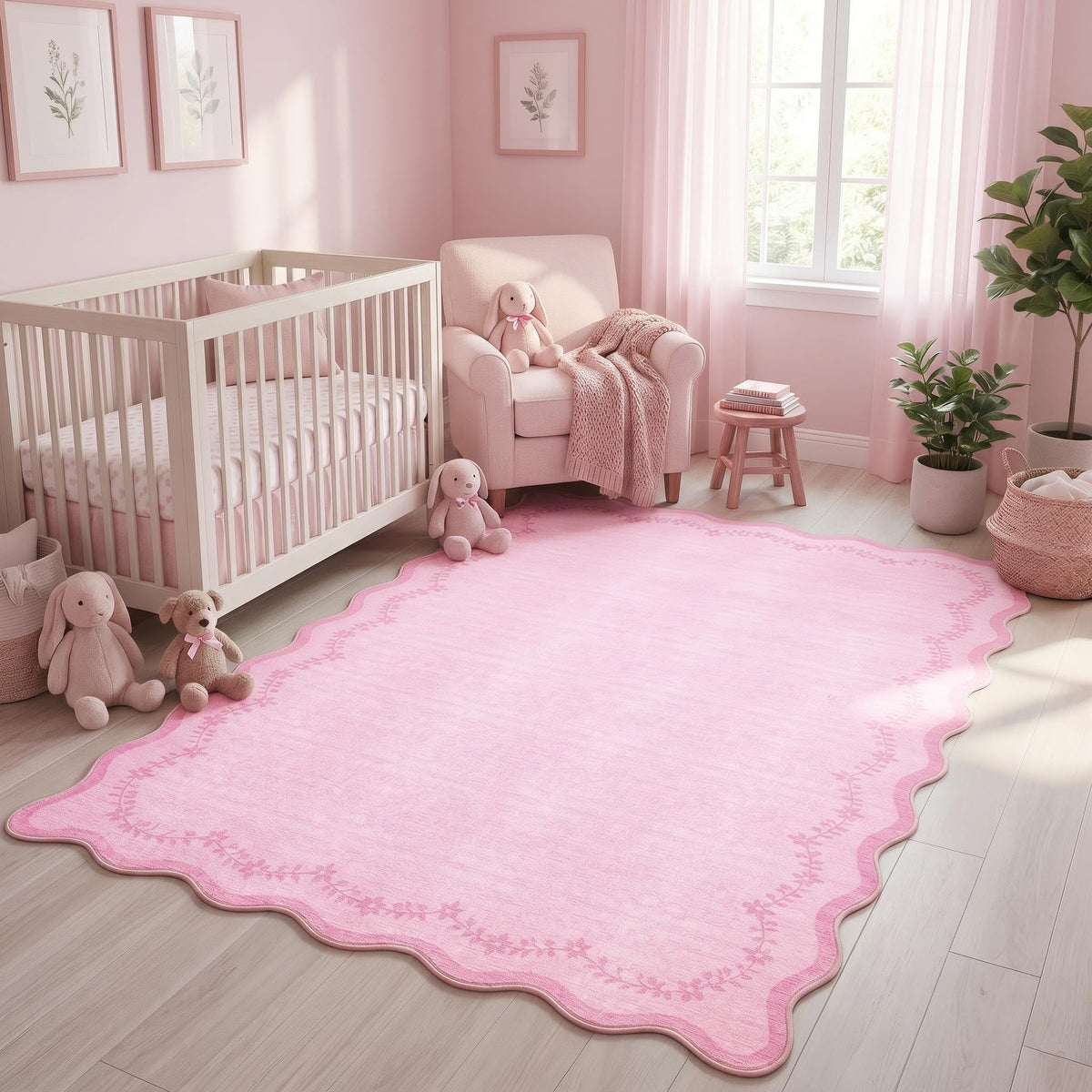 GarveeHome 3x5 Scalloped Washable Area Rug Non Slip Bedroom Entryway Rug