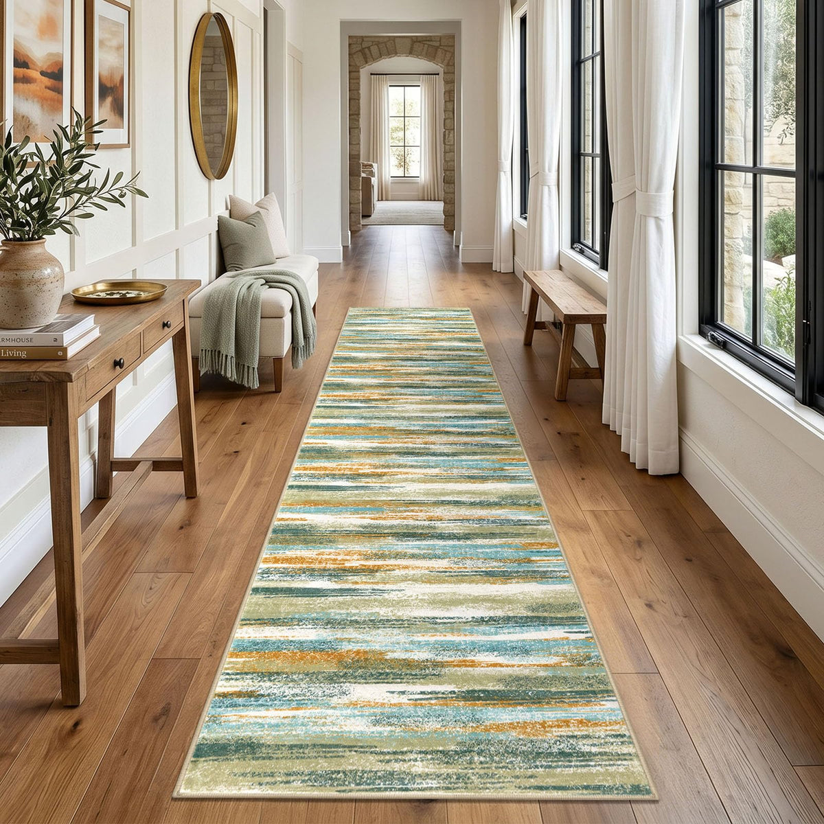 Lansny Abstract Washable 2x6 Runner Rug Non Slip Runners for Hallway