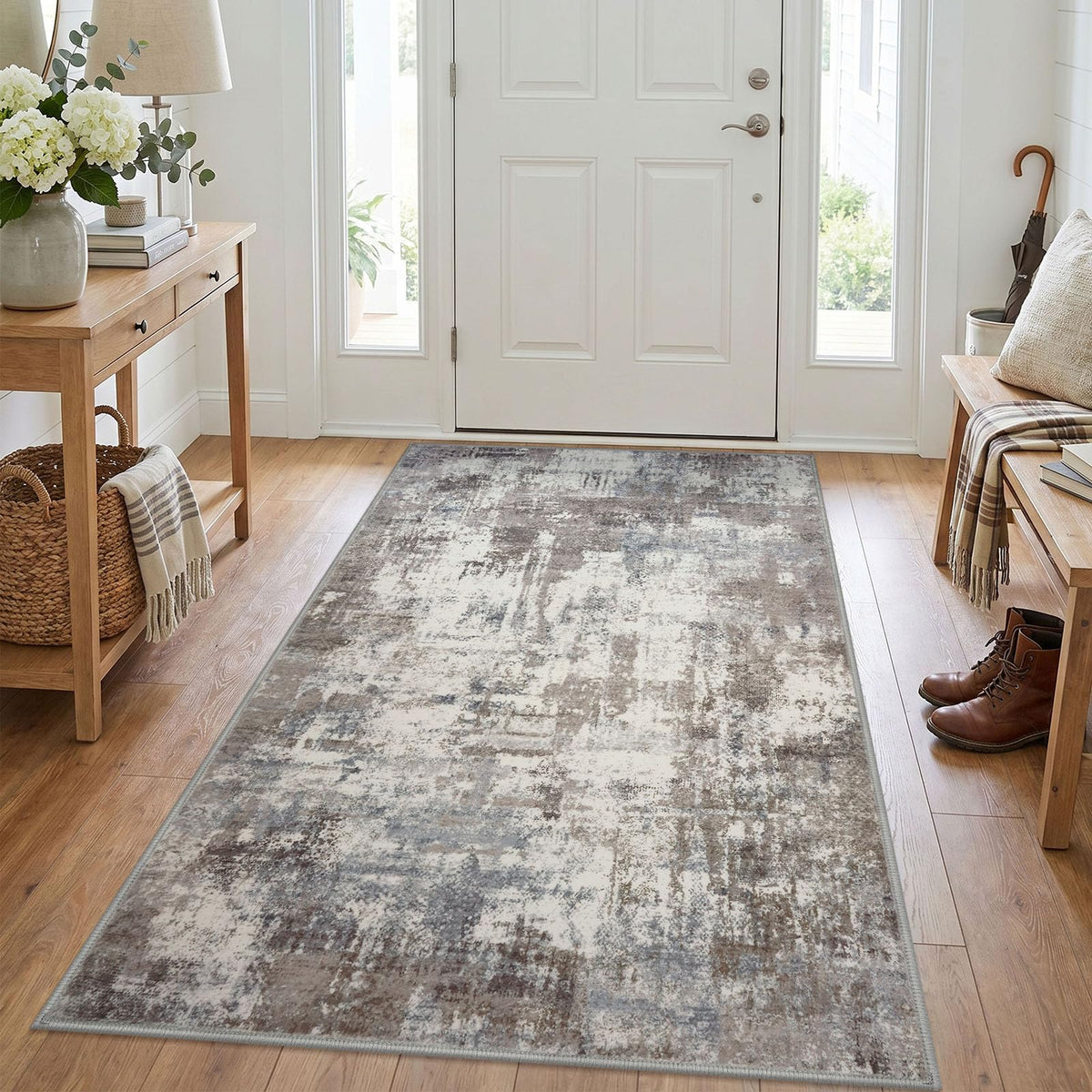 KOZYFLY Abstract Entryway Rug 2x3 Washable Door Mat Indoor Blue Beige