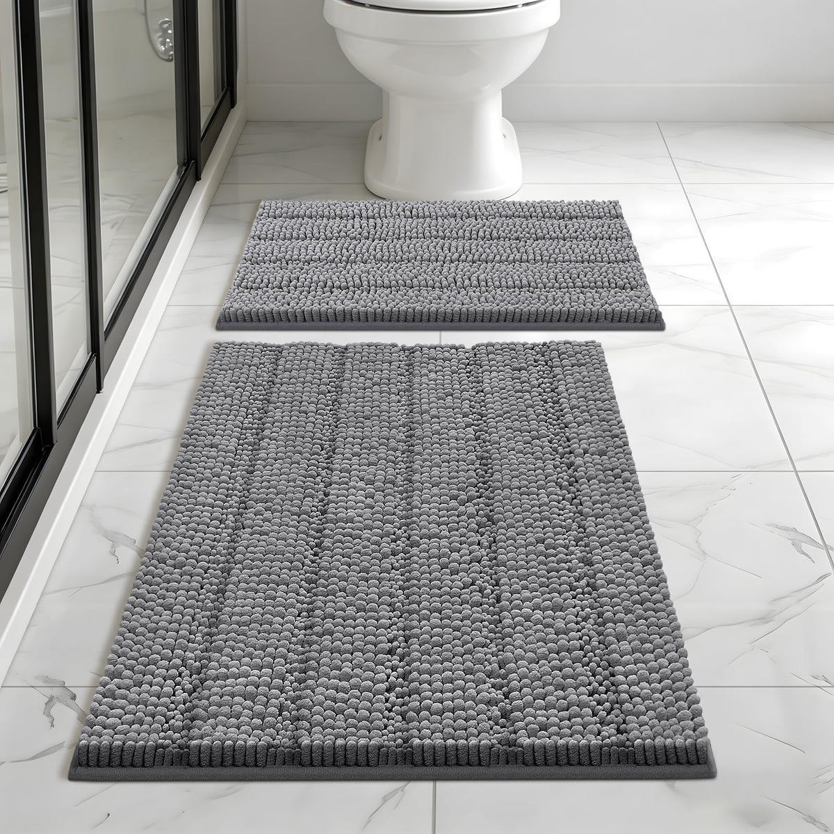 Bcoimo Small Bath Rug Mat,24x17 Chenille Non Slip Gray Bathroom Shower Mat