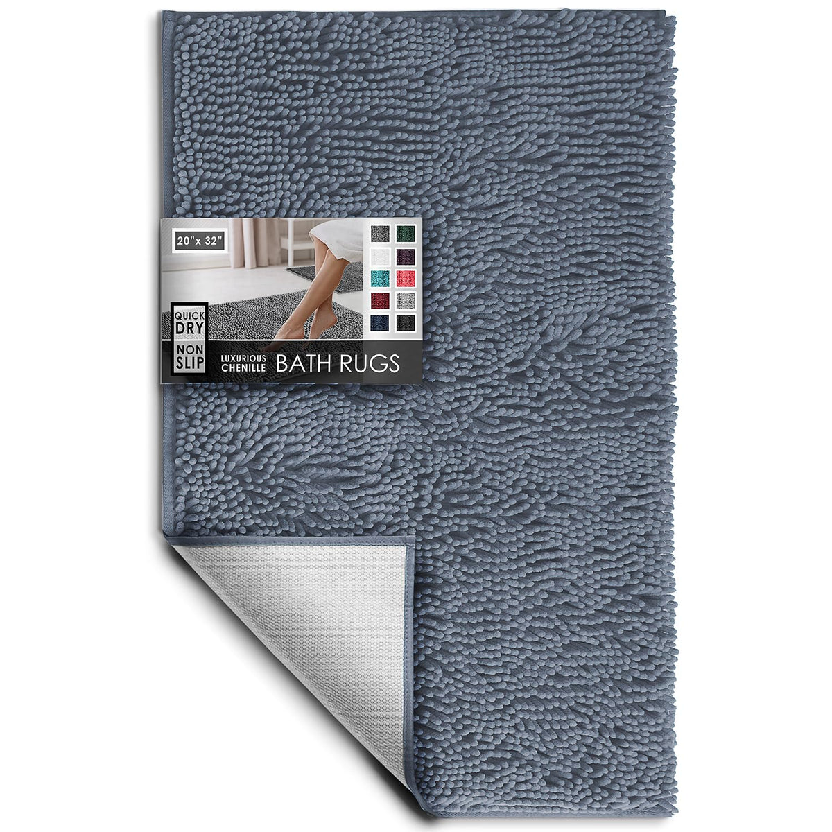 Hearth & Harbor Bathroom Rugs, Chenille Bath Mat - Machine Washable Bath Mats for Bathroom Non-Slip Backing Rubber, Quick Dry Bathroom Mat, 17 x 24 + 20 x 32 - Hunter Green
