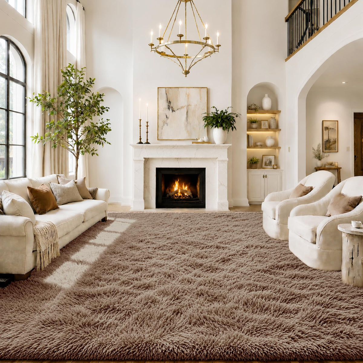 Small Shag Area Rug for Bedroom, 2x3 Cream Soft Plush Carpet