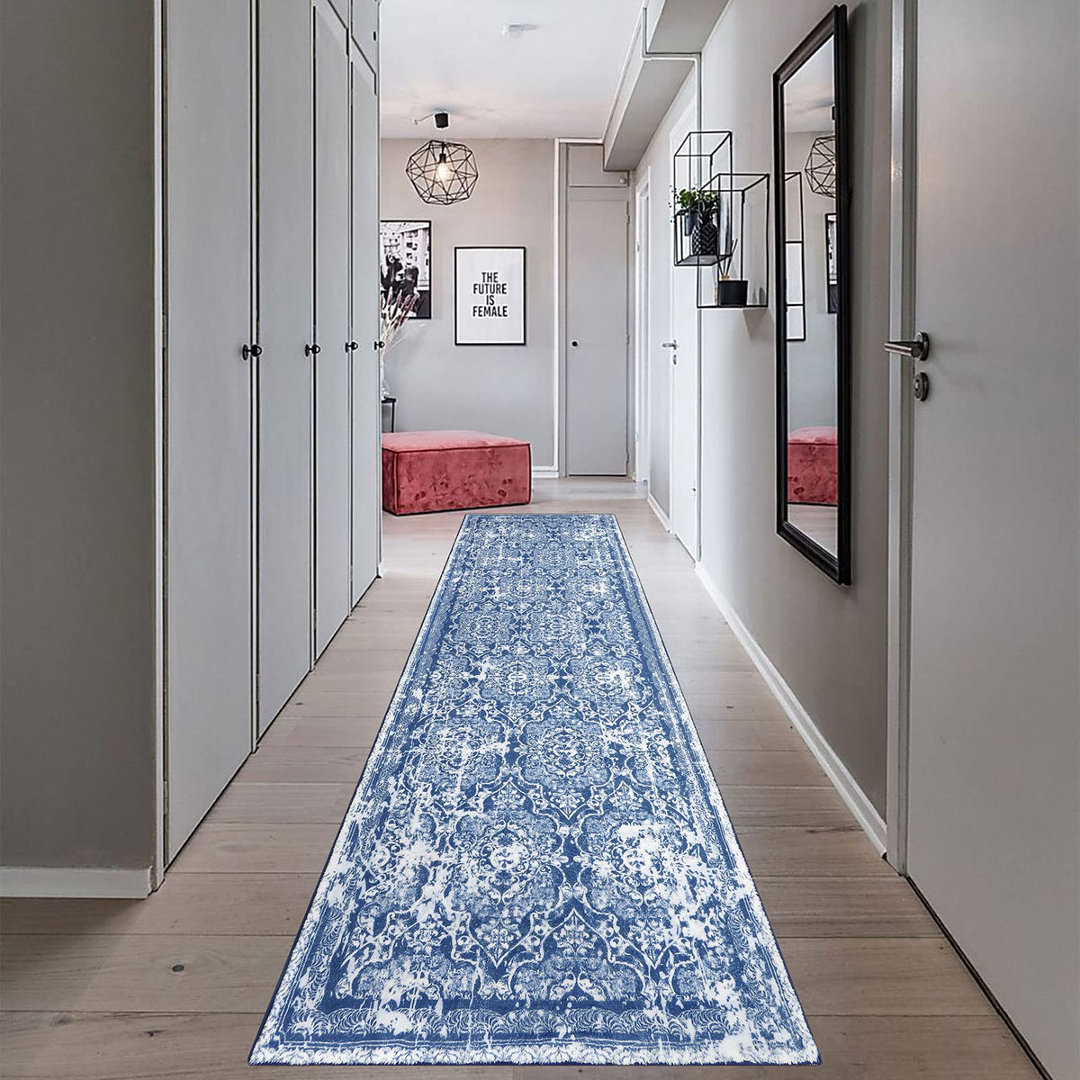 Vaukki Hallway Runner 2x6 ft, Grey Vintage Shaggy Soft Kitchen Rug
