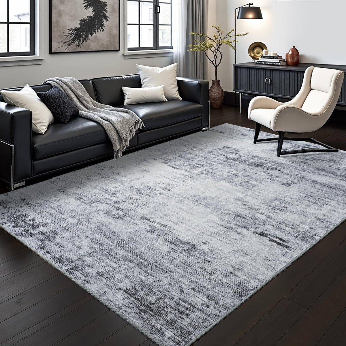 Toneed Washable 2x6 Non-Slip Runner Rug for Hallway Kitchen, Grey