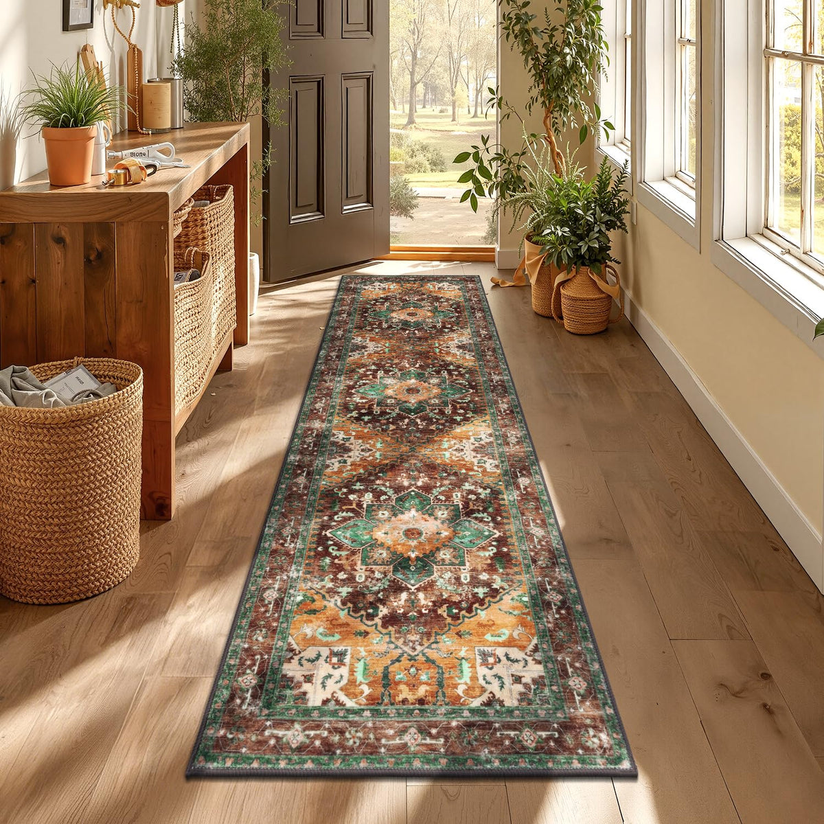 Yamaziot Washable Runner Rug, 2x8 Non-Slip Boho Vintage Hallway Kitchen Rug