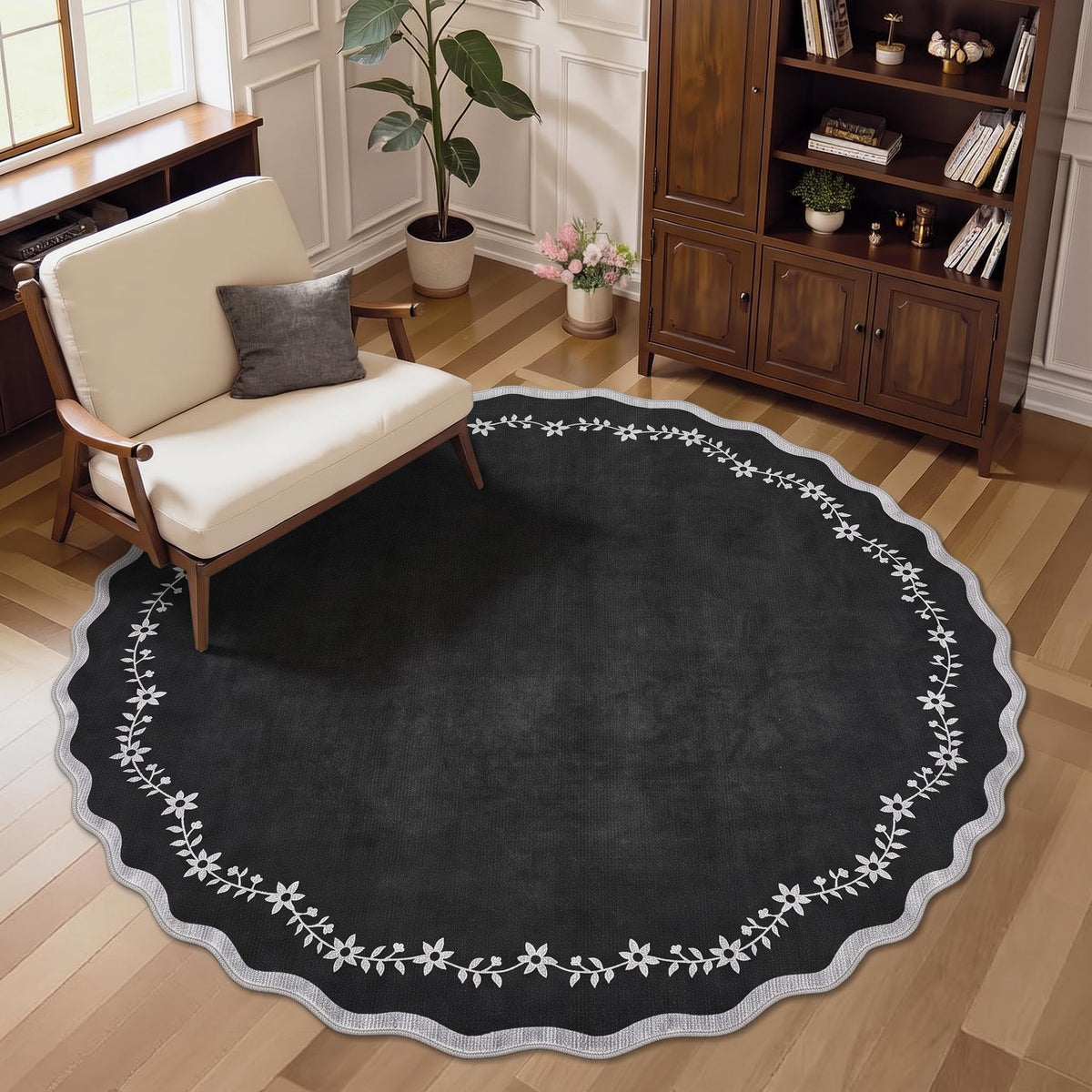 GarveeHome 3x5 Scalloped Washable Area Rug Non Slip Bedroom Entryway Rug