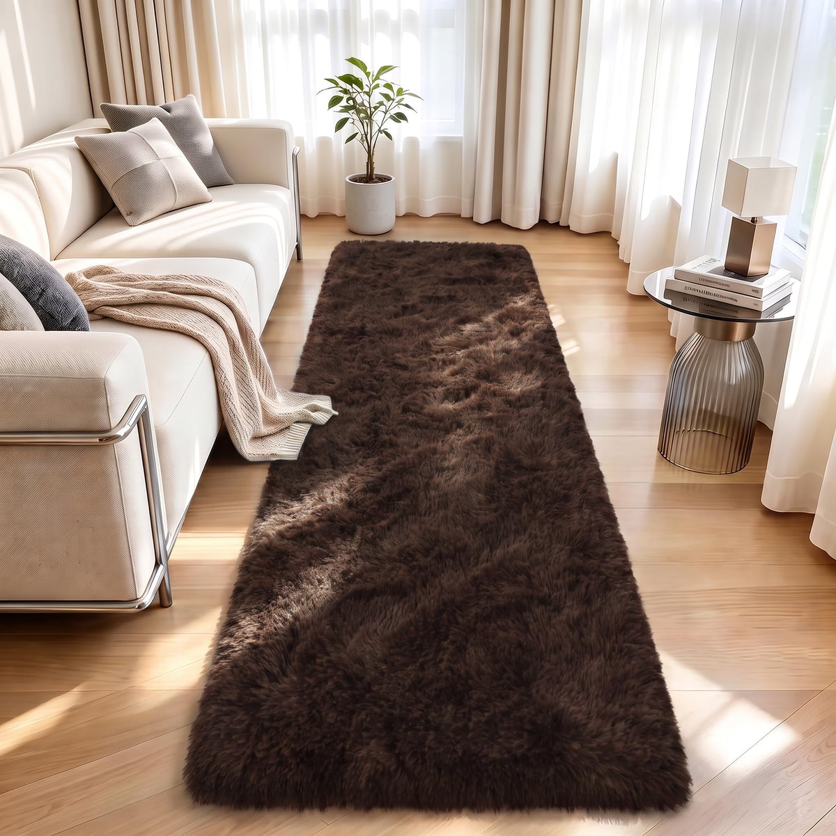 LOCHAS 2x3 Area Rugs Fluffy Living Room Carpets for Kids Bedroom, Brown