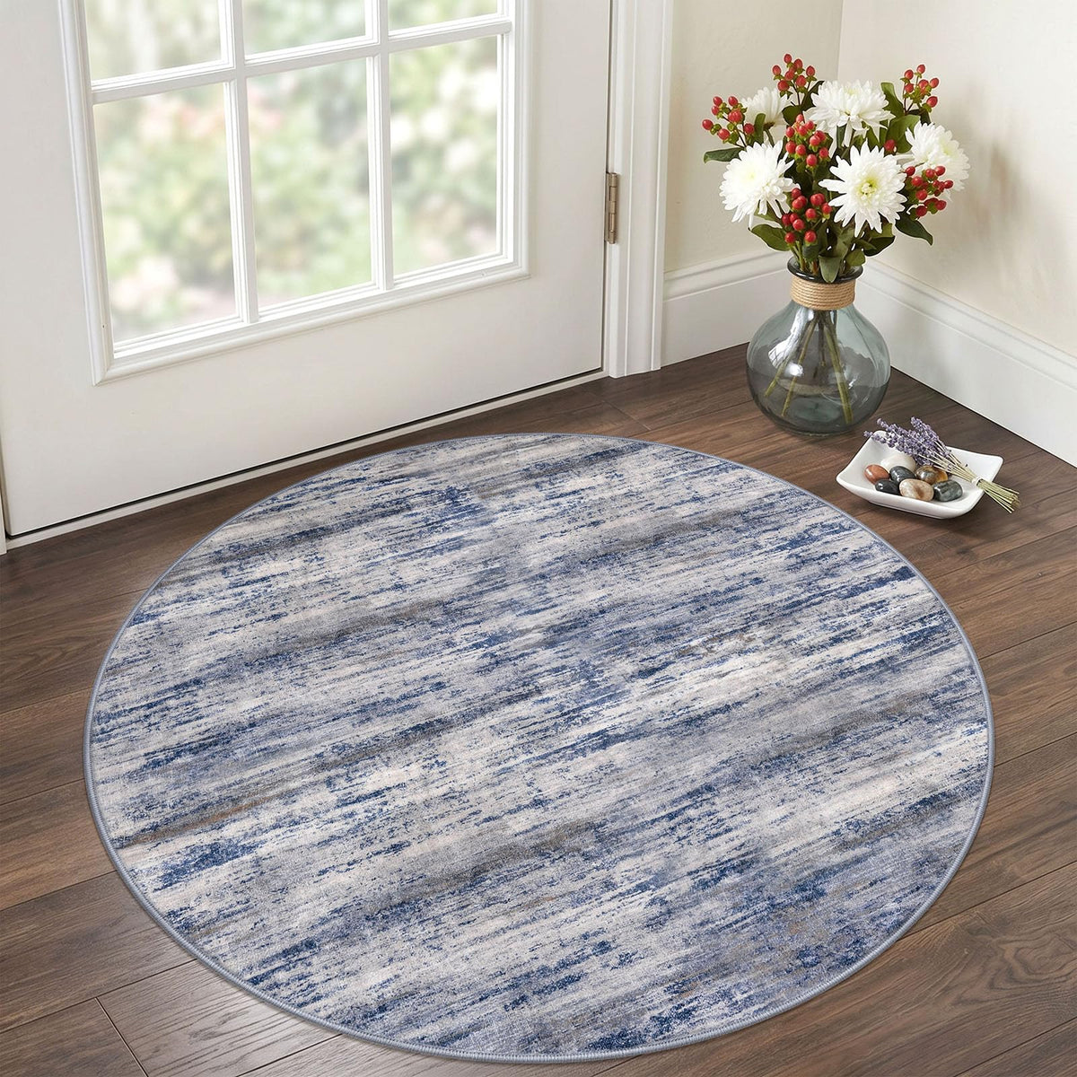 KOZYFLY Abstract Rugs for Entryway 2x3 Washable Small Area Rug Grey-Blue