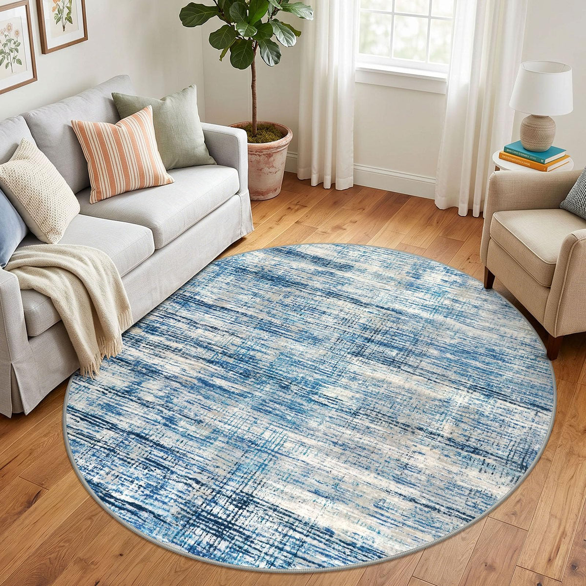 KOZYFLY Abstract Entryway Rug 2x3 Washable Door Mat Indoor Blue Beige