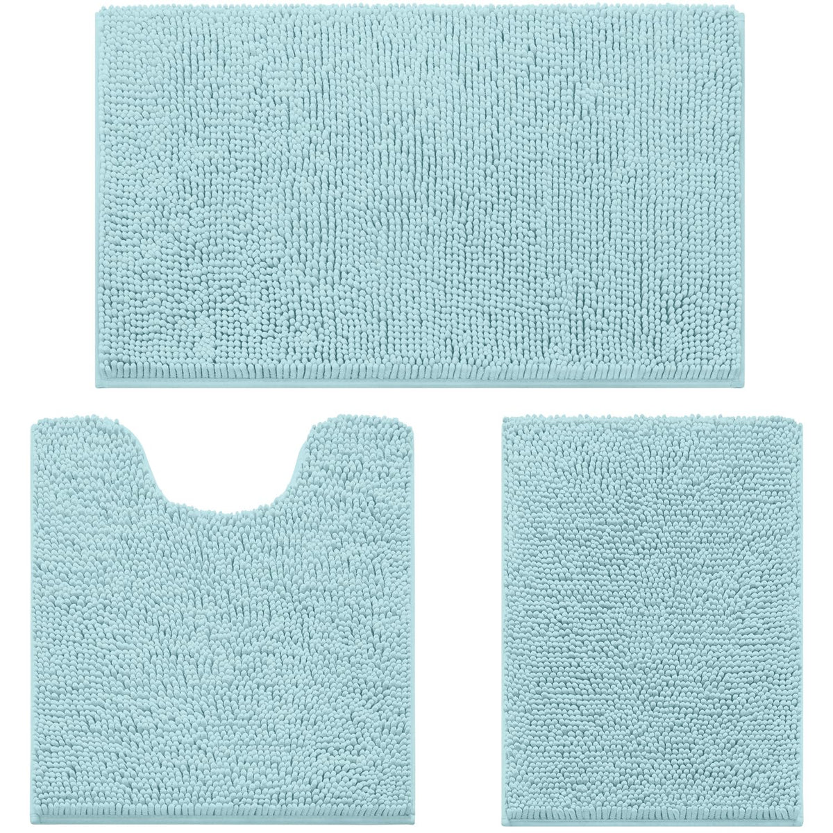 HOMEIDEAS Grey Chenille Bathroom Rugs Set of 3, Non Slip Bath Mat
