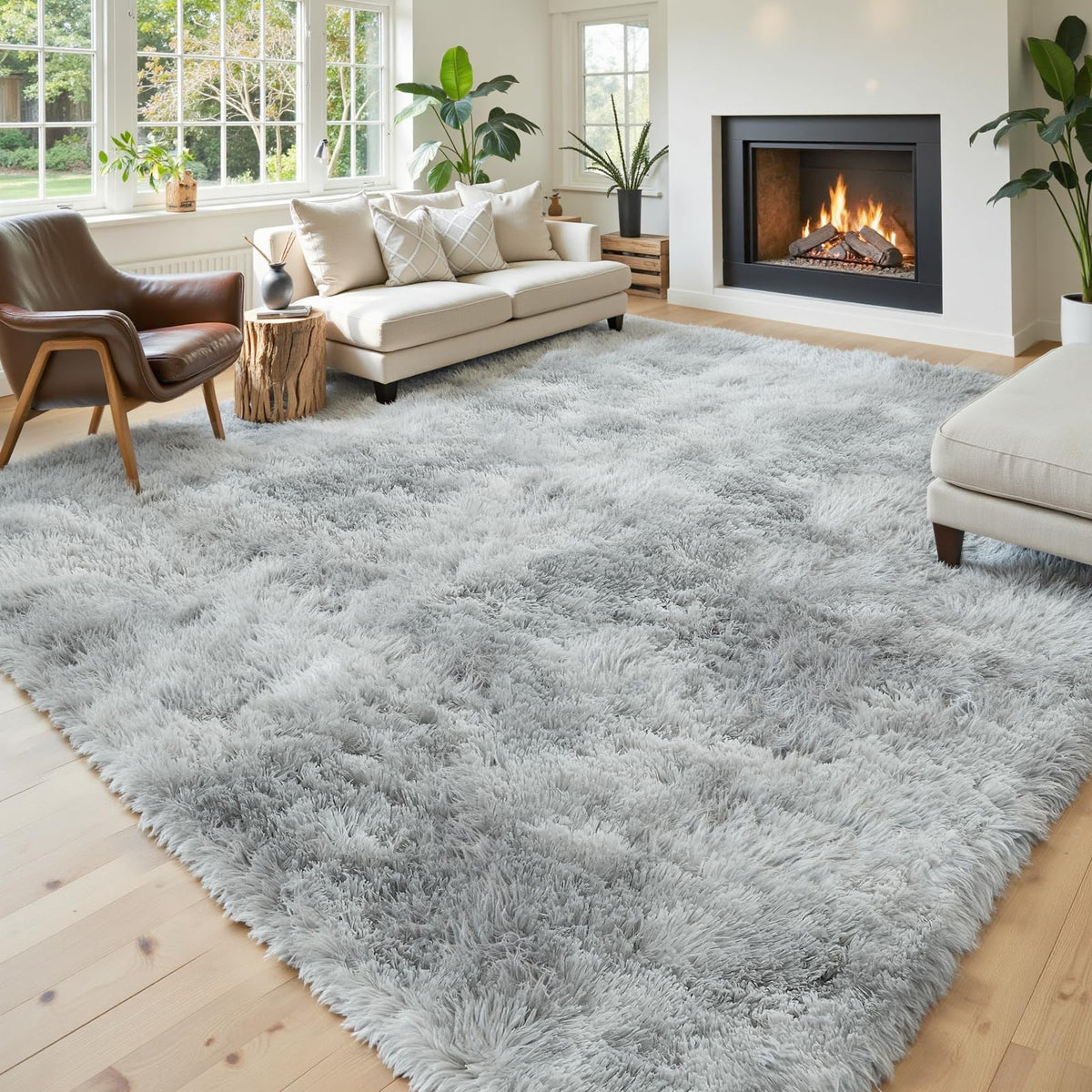 Small Shag Area Rug for Bedroom, 2x3 Cream Soft Plush Carpet