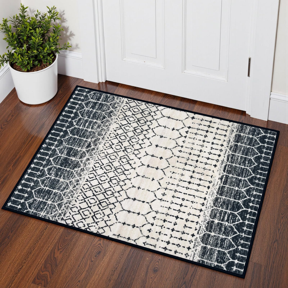 Lahome Moroccan Indoor Rugs for Entryway 2x3 Area Rug Non-Slip Backing Washable Inside Door Mats Low-Profile Throw Soft Rugs for Bathroom, Geometric Print Distressed Blue Rug for Kitchen Bedside Hana