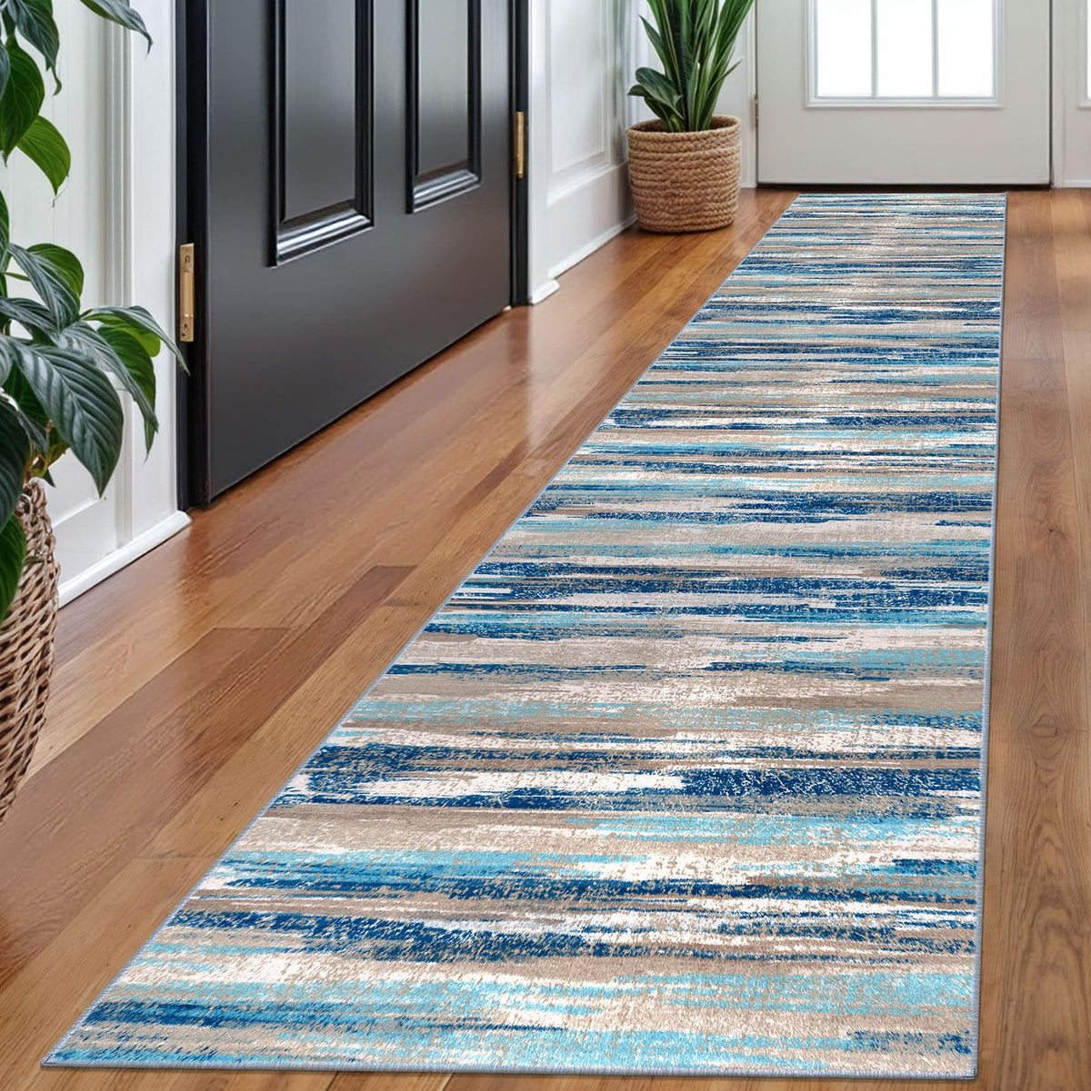 Lansny Abstract Washable 2x6 Runner Rug Non Slip Runners for Hallway