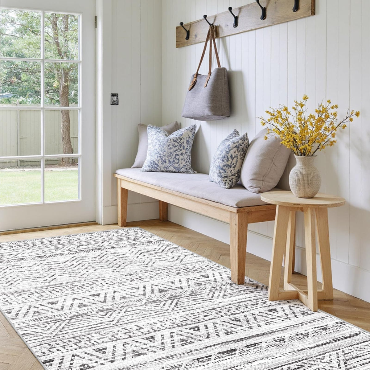 2x5 Runner Rug Washable Moroccan: Non Slip Kitchen Long Floor Mat Beige