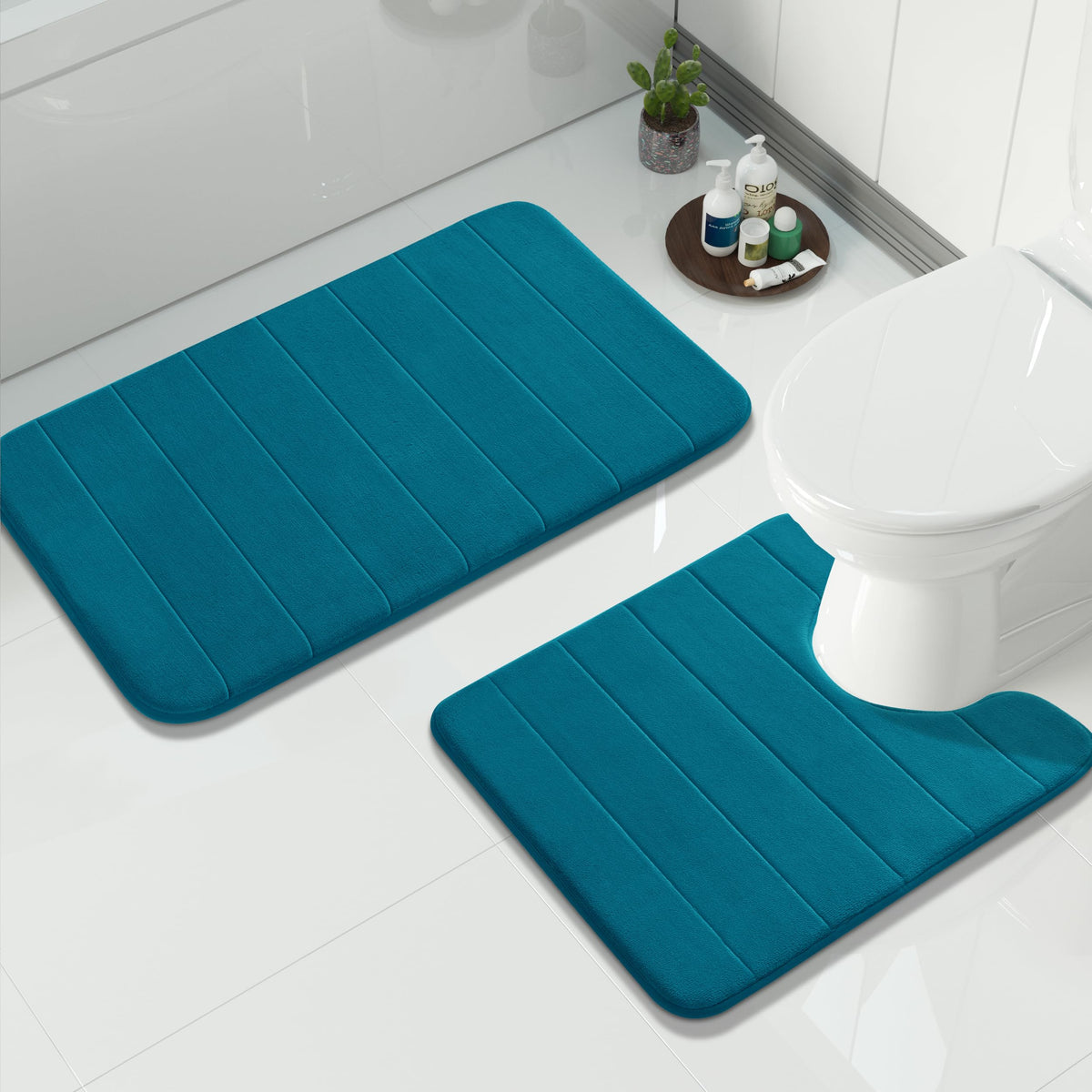 Yimobra Memory Foam Bathroom Rugs Sets 2 Piece - Super Soft Absorbent Quick Dry Bath Mat Set, Machine Washable Non Slip Floor Carpet for Tub Shower & Single Sink (17x24 & 31.5x20 Inch, Gray)
