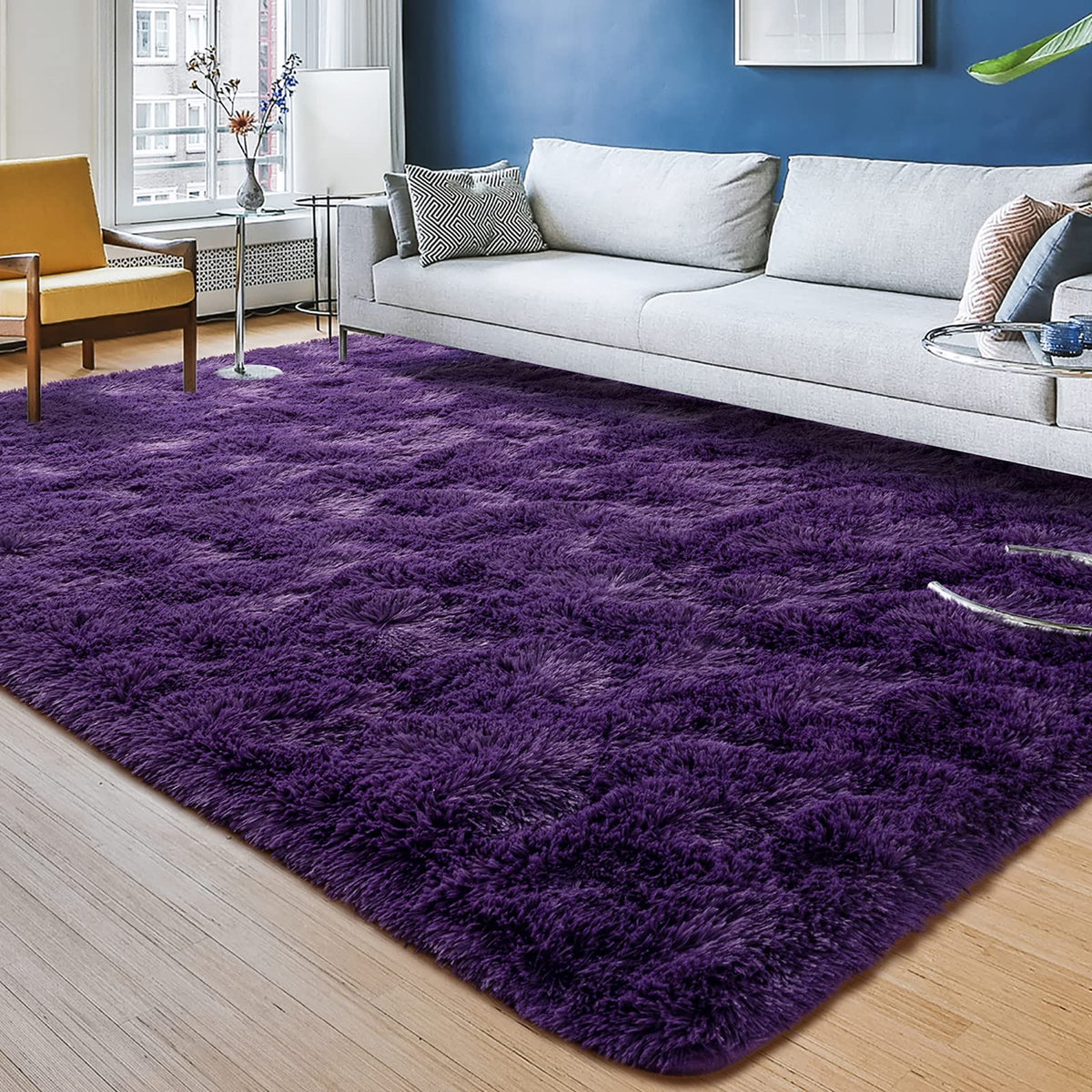 Przemy Fluffy Runner Rug for Bedroom Living Room, 2x6 Feet Dark Purple Shag Area Rugs, Soft Fuzzy Carpet for Bedside Nursery Kids Room College Dorm, Plush Throw Rug for Home Decor