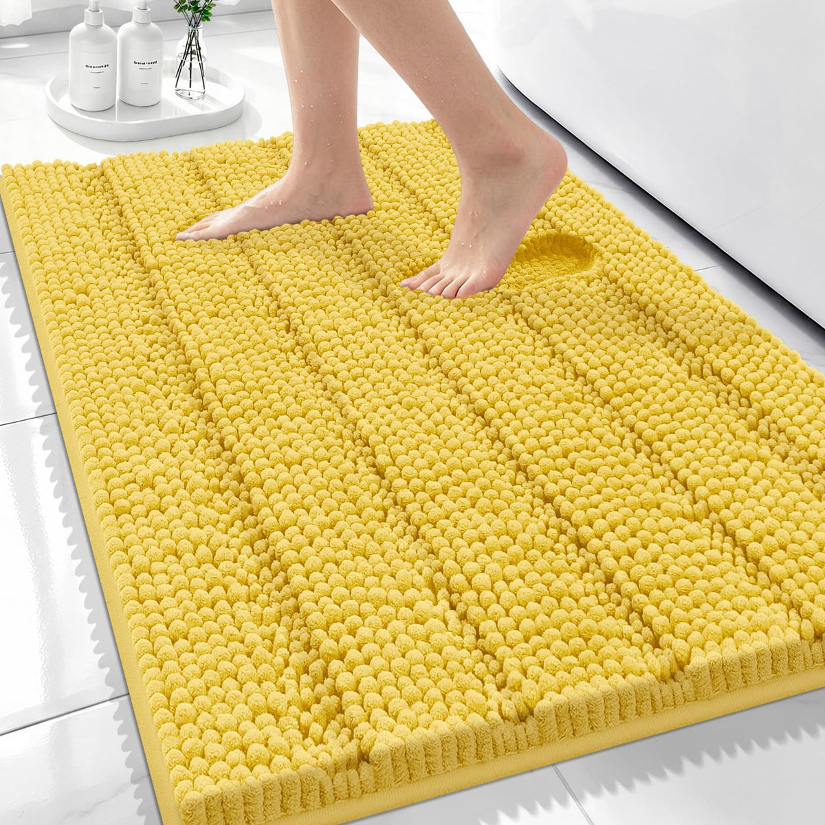 Bcoimo Small Bath Rug Mat,24x17 Chenille Non Slip Gray Bathroom Shower Mat