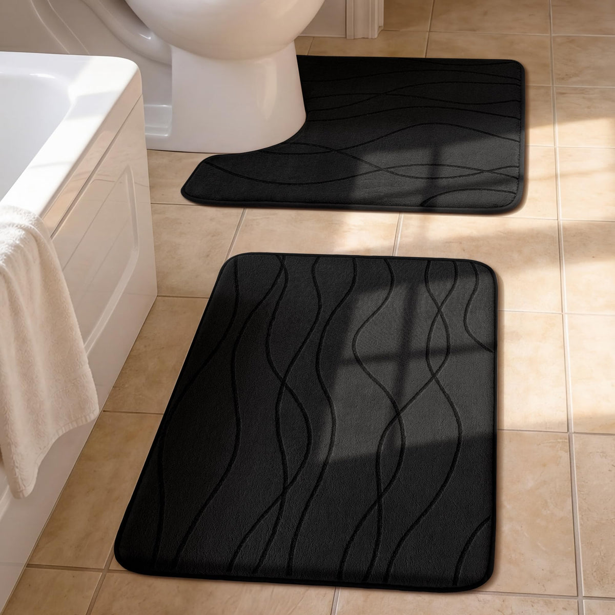 YIHOUSE Bathroom Rugs Set 5 Piece, Memory Foam Bath Mat Dark Grey