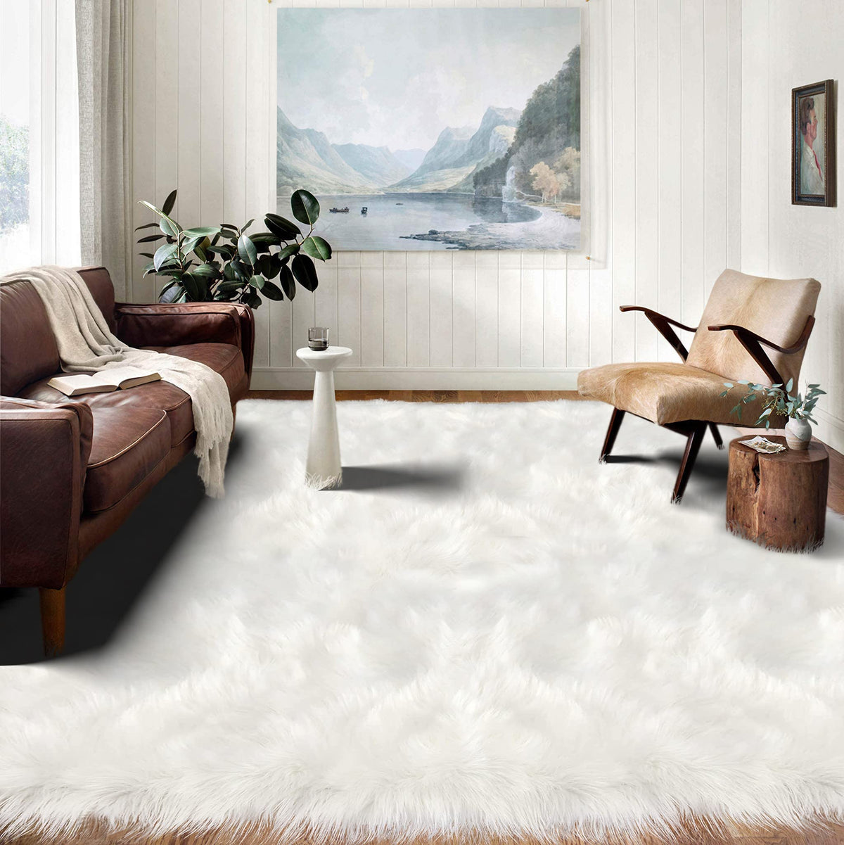Latepis White Sheepskin Rug 2x3 Faux Fur Sheepskin Rug for Living Room Fluffy Washable Rugs for Bedroom Luxury Room Decor Furry Rugs Rectangle