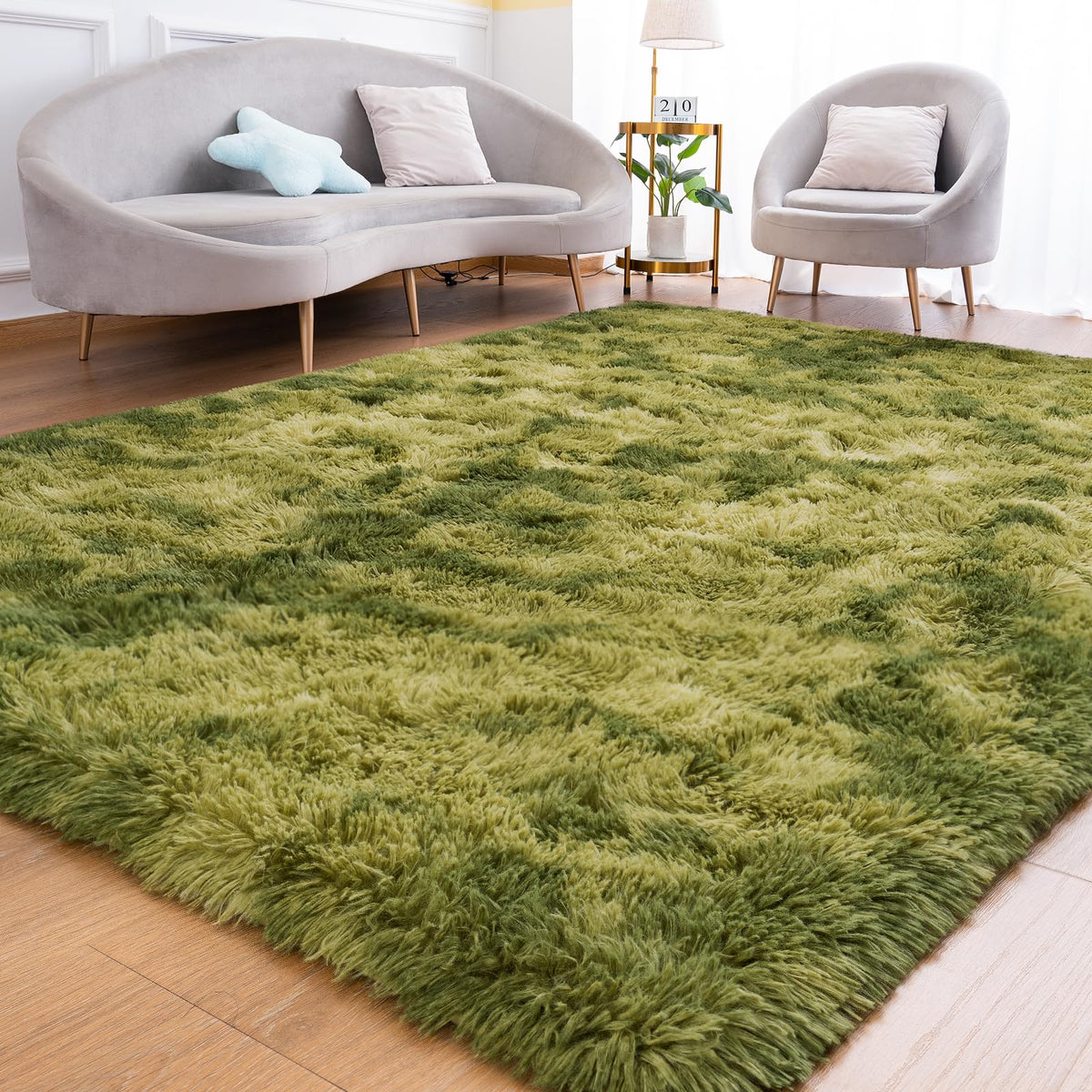 Goideal Fluffy Runner Rug for Bedroom Living Room, 2x6 Olive Green Bedside Rugs, Faux Fur Shag Modern Carpet Ultra Soft Girls Boys Room Home Decor, Solid