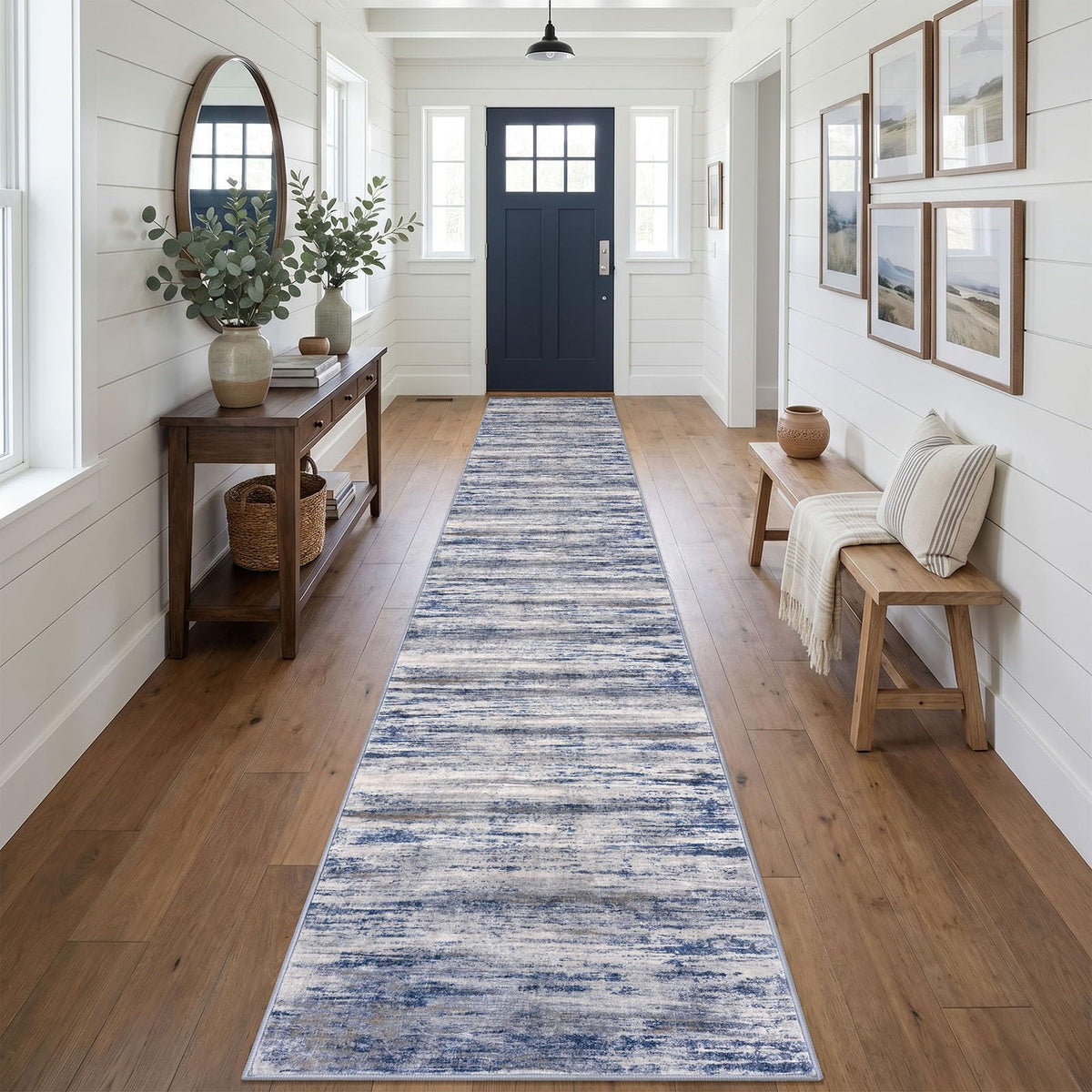 KOZYFLY Abstract Entryway Rug 2x3 Washable Door Mat Indoor Blue Beige