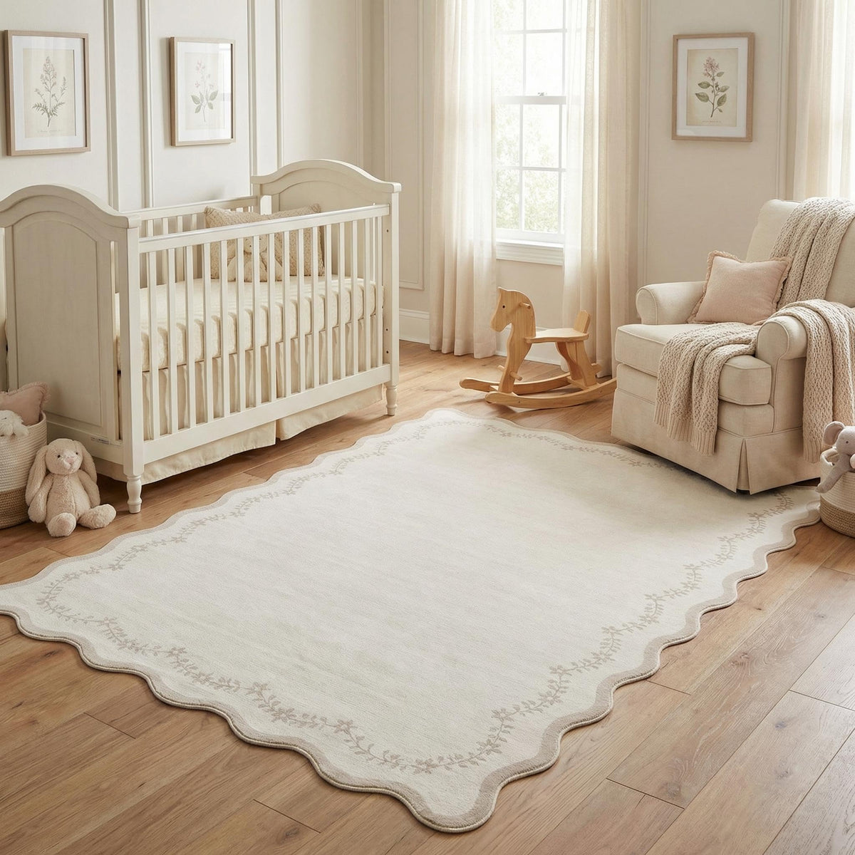 GarveeHome 3x5 Scalloped Washable Area Rug Non Slip Bedroom Entryway Rug